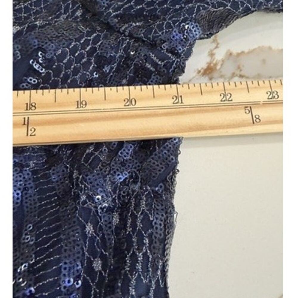 Mac Duggal Gown Maxi Dress Sequin Blue SZ18 Autumn Wedding Special Event Party - Picture 10 of 11